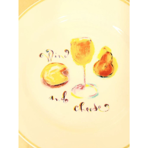 Rosanna Studio Wine & Cheese Plates Set of 4, White and Gold, 8" Diameter - Picture 6 of 9